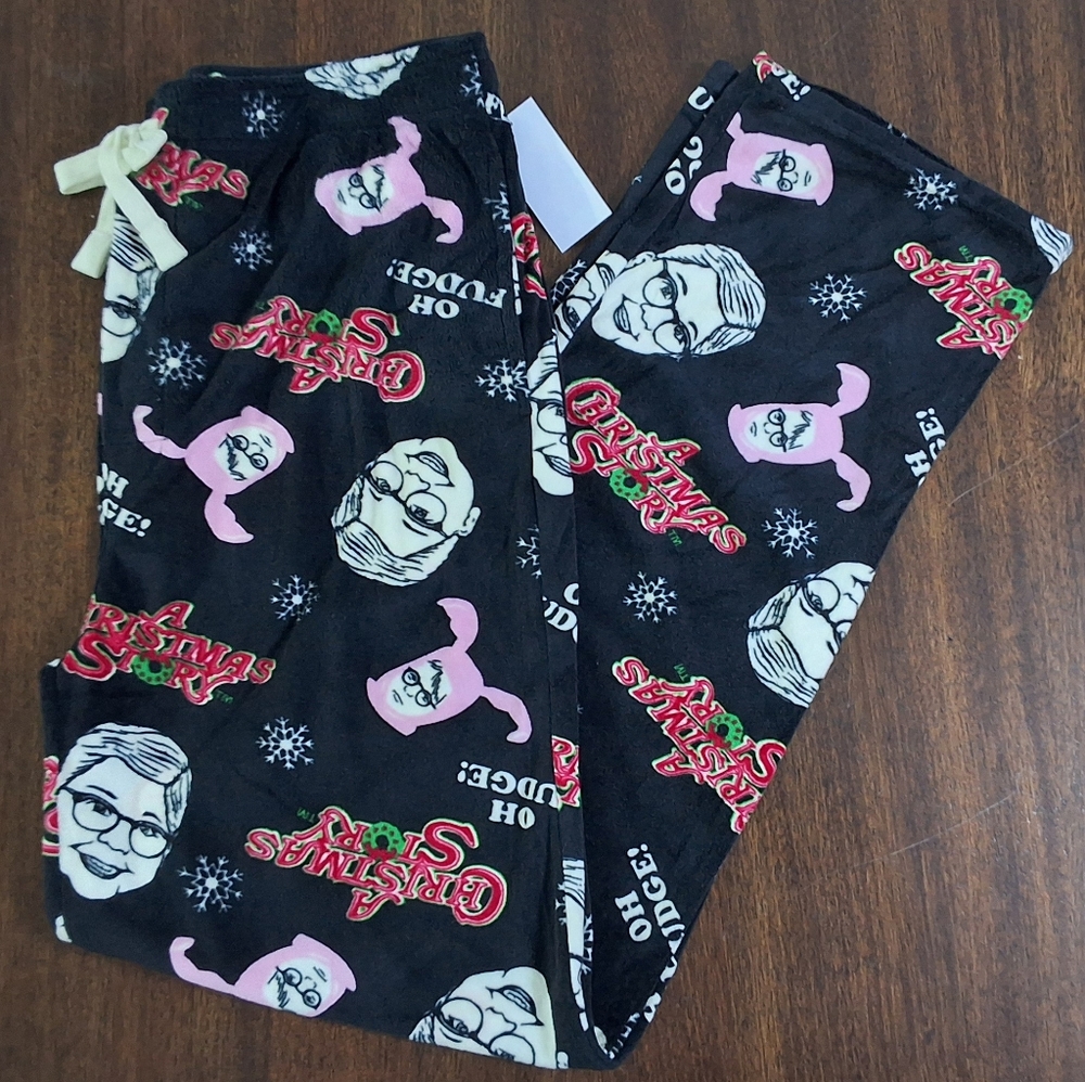 NWT A Christmas Story Men's Black Super Soft Pajama Pants With Pockets,Size XL